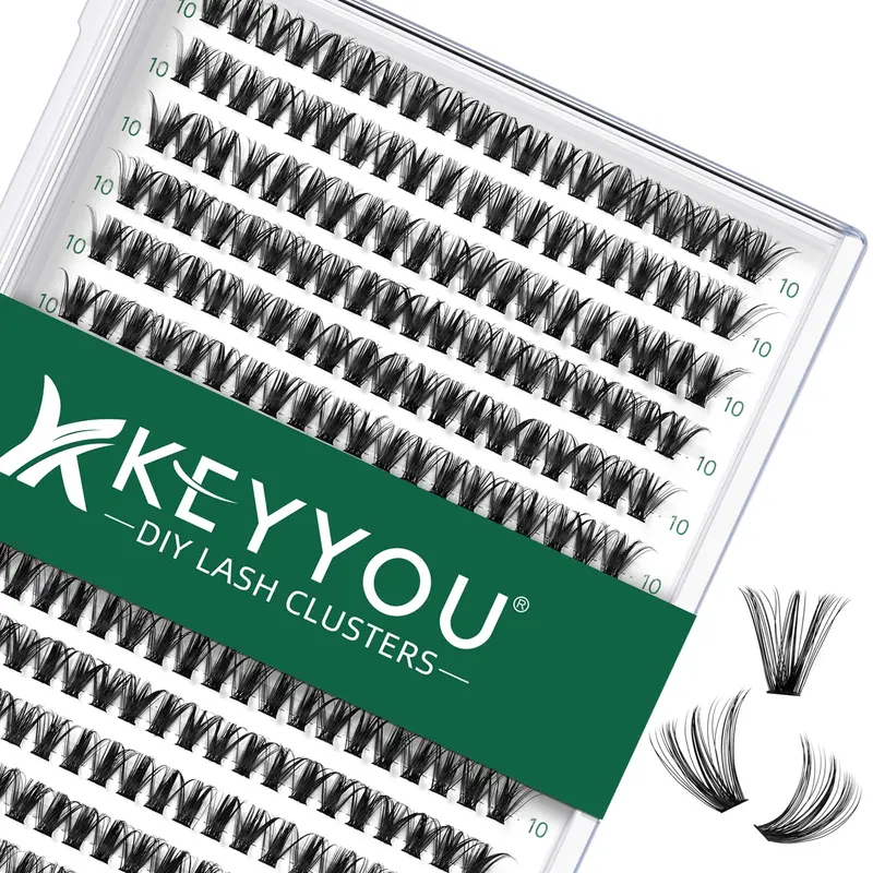 KEYYOU Groupes de Cils 300 pièces – Extensions 40D-0.07C, 10 mm, Plateau Large