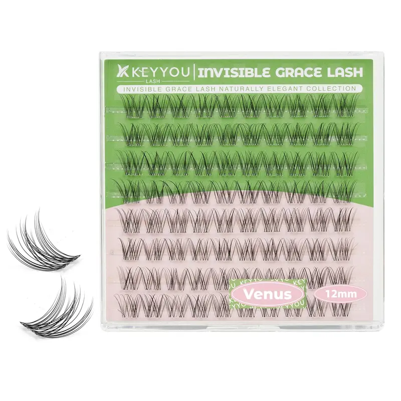 KEYYOU Venus Lash Clusters – 120 pièces, D Curl Fairy, cils invisibles avec bande naturelle, résistant à l'eau, à poser chez soi (Venus-C-12MM)