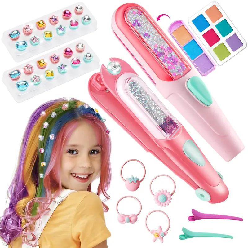 Kidzkube – Kit Coiffure Temporaire avec Craies Capillaires et Diamants Brillants Réutilisables pour Enfants