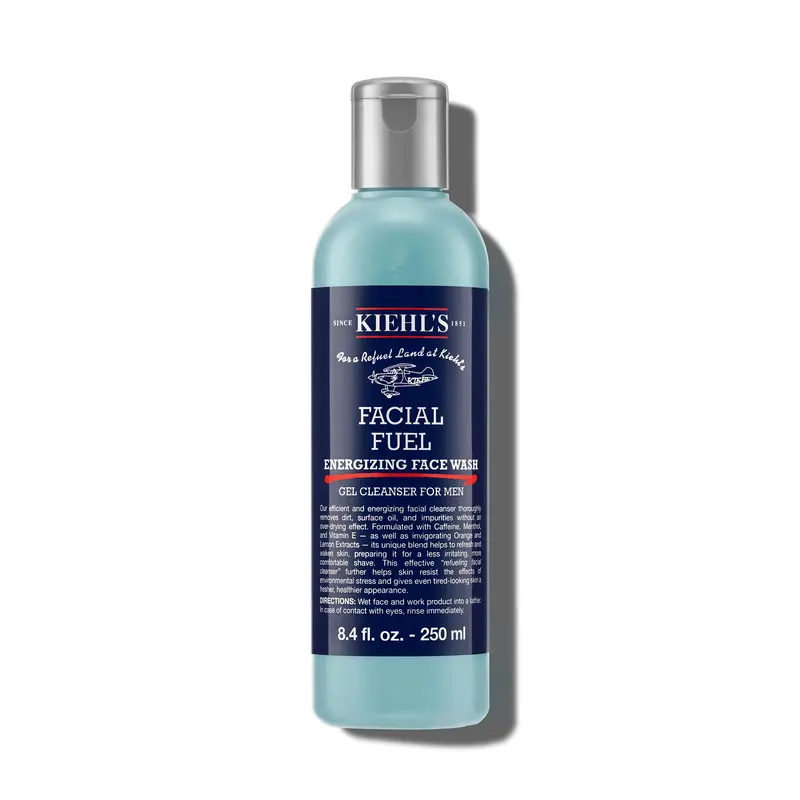 Kiehl's Facial Fuel Nettoyant Visage Gel Rafraîchissant pour Hommes – Caféine, Vitamine E, Menthol, 250 ml