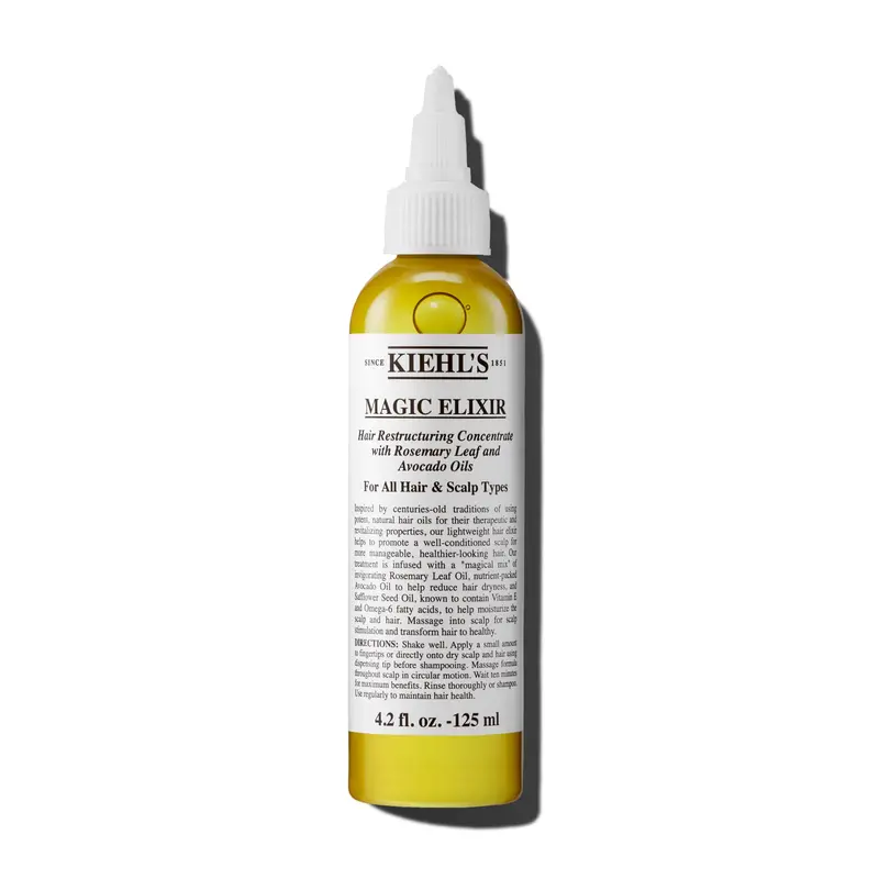 Kiehl's Magic Elixir – Soin pré-shampooing cheveux et cuir chevelu, huile légère, brillance naturelle – Avocat & Romarin – Sans sulfate – 125 ml