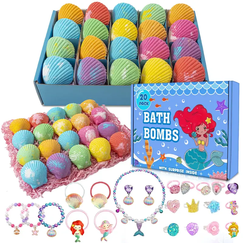 Kims Cosiart – 20 Bombes de Bain Sirène avec Surprise pour Filles | Cadeau d'Anniversaire, Pâques et Noël