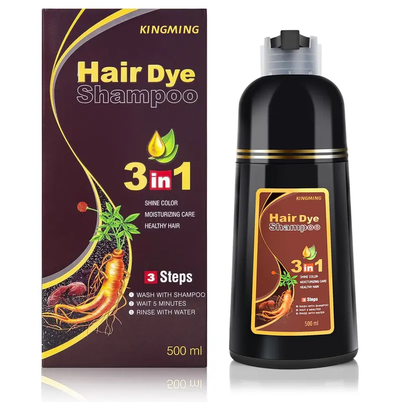 KINGMING Shampoo Colorant Brun Foncé – 3 en 1, 500 ml