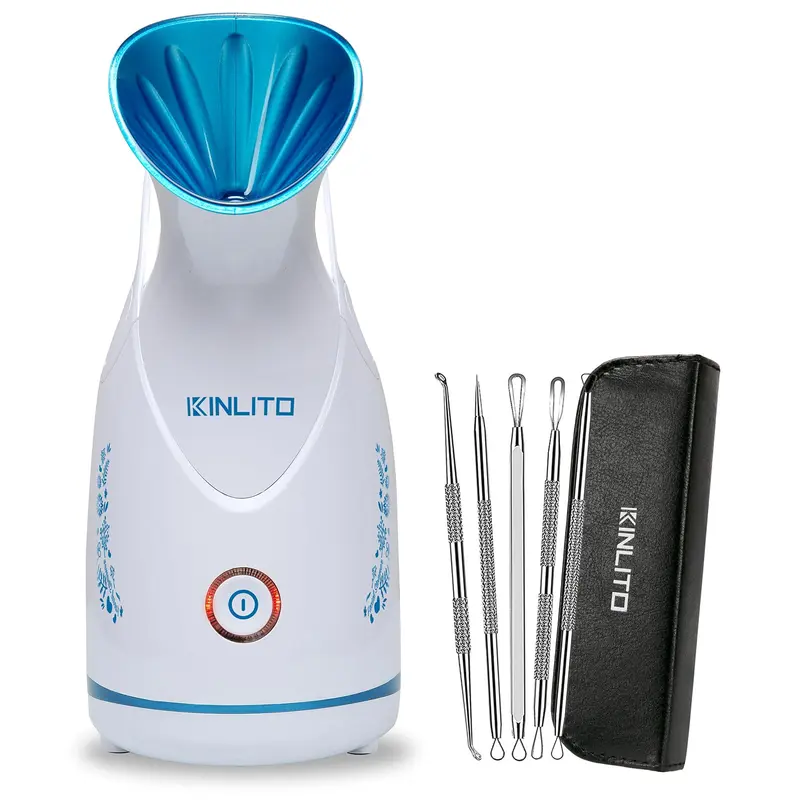 KINLITO Steamer Visage Ionique Bleu — Vapeur chaude, aromathérapie et soin des pores à domicile