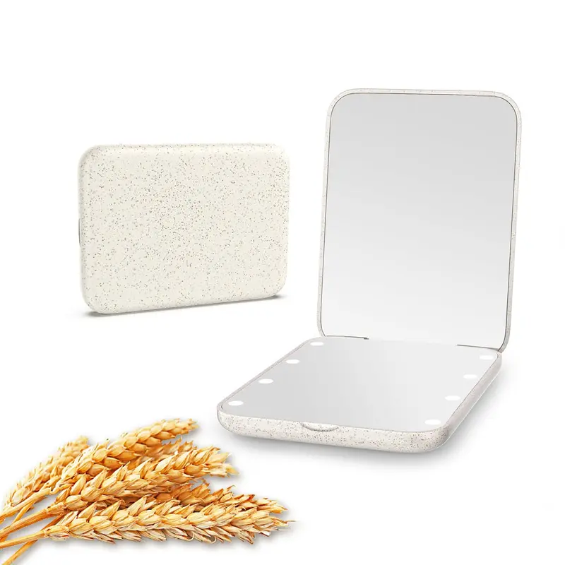 Kintion Miroir Compact en Paille de Blé – 1X/3X, Éclairé, Pliable, Portable, Écologique – Idée Cadeau