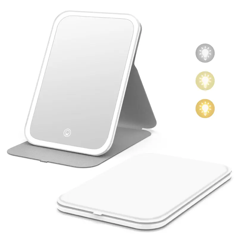 Kintion Miroir de Maquillage de Voyage LED – 60 LED, 3 Températures, Rotation 360°, Rechargeable