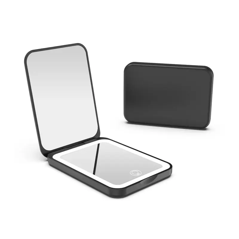 Kintion Miroir de Poche Rechargeable – Éclairage 3 Couleurs, 1X/3X, Compact & Voyage, Noir