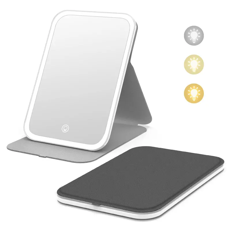 Kintion Miroir Maquillage de Voyage – LED, 3 Températures, Réglage Tactile, 360°