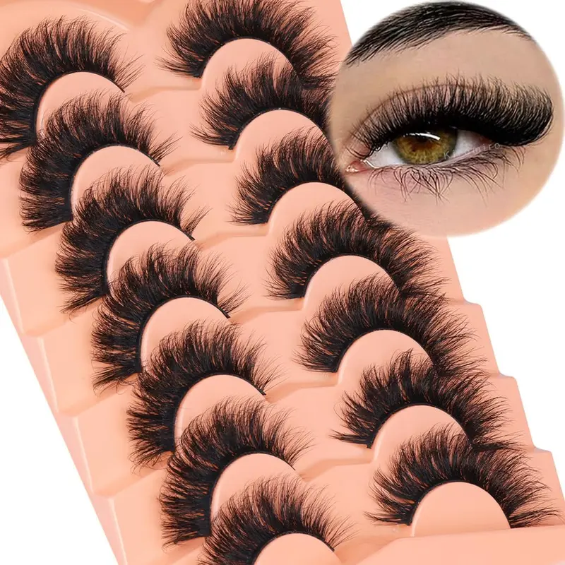 Kiromiro Cils Faux Vison Synthétique 18mm – Volume 3D Œil-de-Chat, 7 Paires
