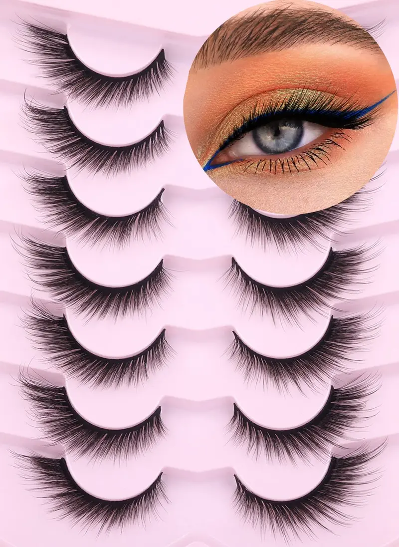 Kiromiro Cils Fox – Faux Cils Mink 3D Wispy 18 mm Ailes d’Ange, Pack 7 Paires