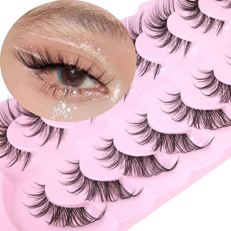 Kiromiro Manga Cils Fox Eye – Faux Mink Naturels, Bande Transparente, 8 Paires