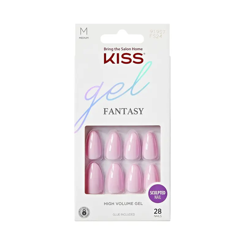 KISS Gel Fantasy – Faux ongles adhésifs, rose clair, forme amande, kit tout-en-un