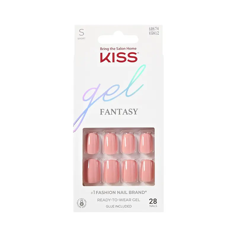 KISS Gel Fantasy Ribbons – Faux Ongles Roses Courts Squoval, Colle Gel & Kit Manucure