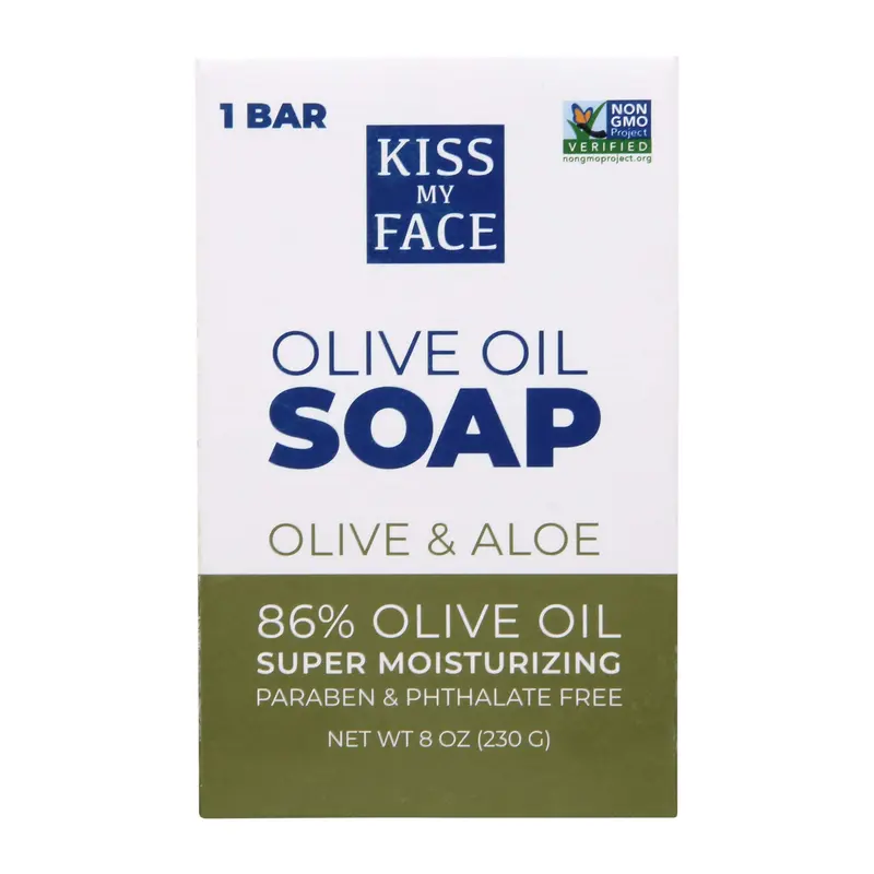 Kiss My Face Savon à l'huile d'olive avec Aloe Vera – Barre hydratante, 8 oz, Paquet de 8