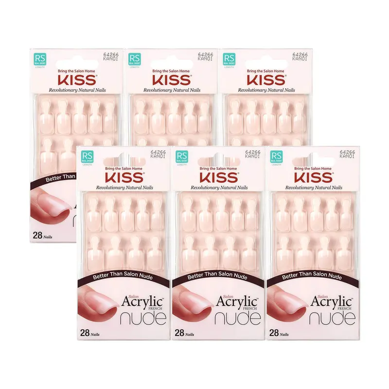 KISS Salon Ongles Acryliques Beige Naturel – Lot de 28 pièces, Pack 6
