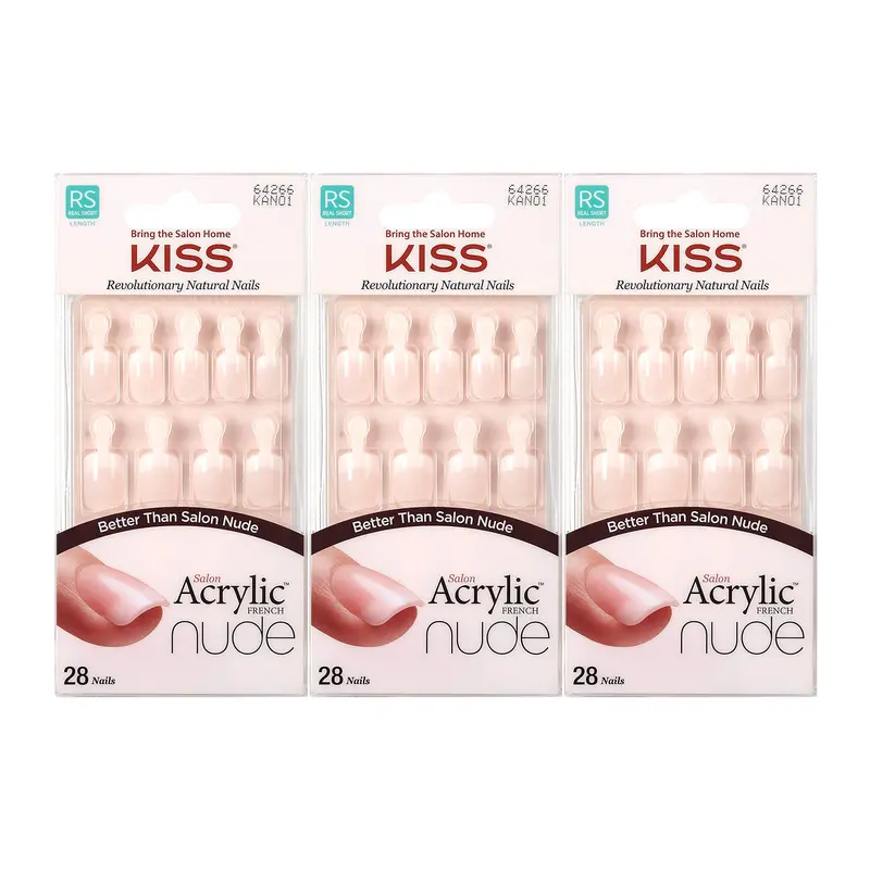 Kiss Salon Ongles Acryliques Nude French – 28 Pièces, Pack de 3