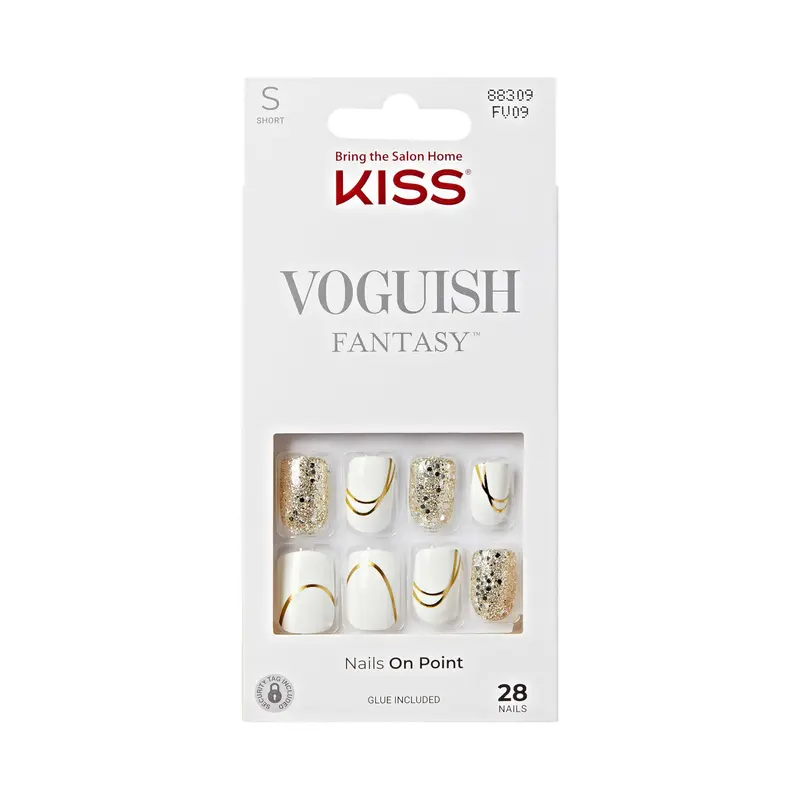 KISS Voguish Fantasy – Ongles press-on blancs courts squoval, colle incluse