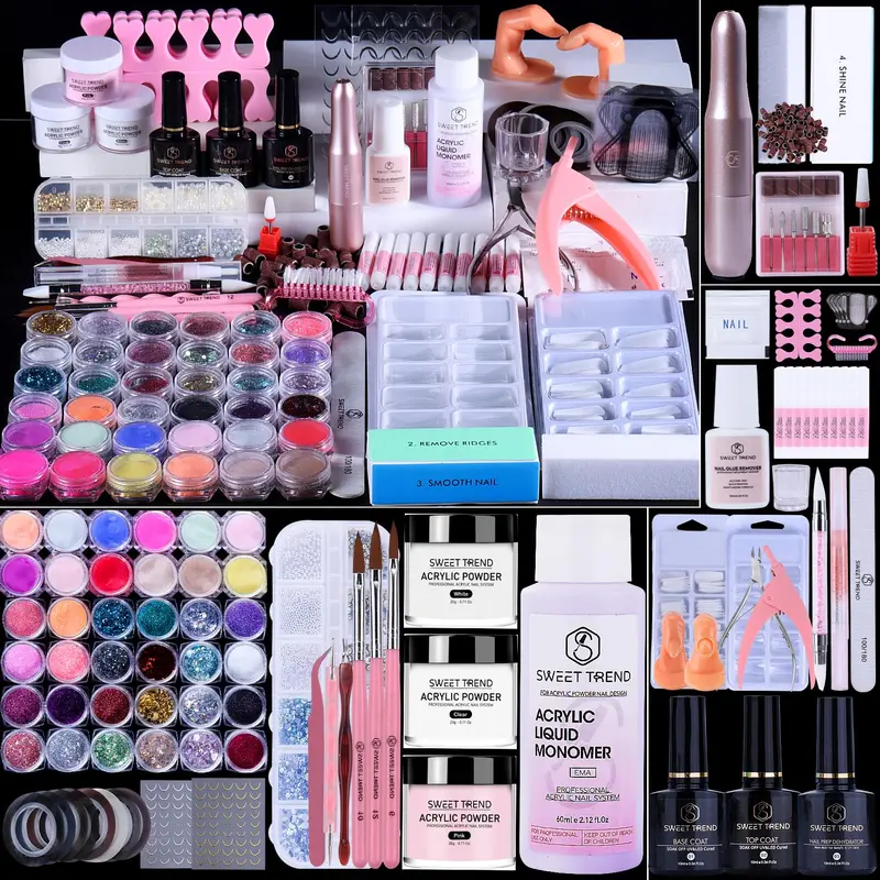 Kit Acrylique pour Ongles SWEET TREND — Ensemble Débutant avec Perceuse et Accessoires Complets