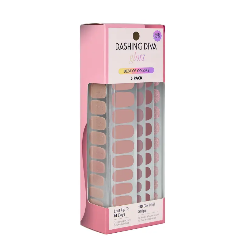 Kit Bandes Gel Gloss Dashing Diva – Meilleurs tons chair – Sans UV, Gel longue durée (110 bandes, 5 lingettes préparation, 2 limes)