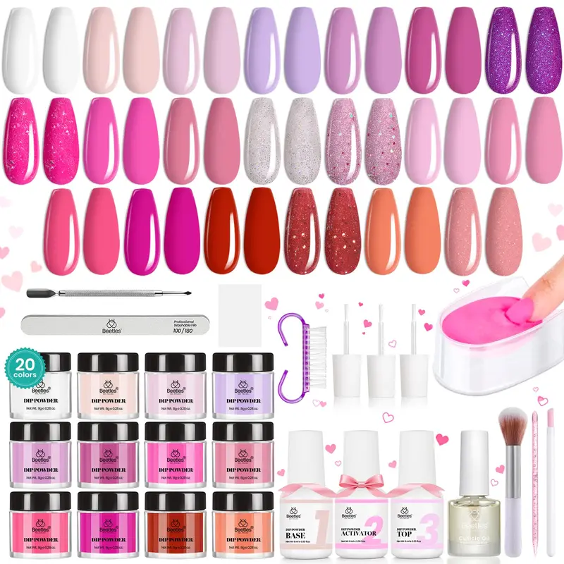 Kit Beetles Dip Powder Ongles – 36 pièces, 20 couleurs nude et vives, sans lampe UV – Collection Séduisante et Douce