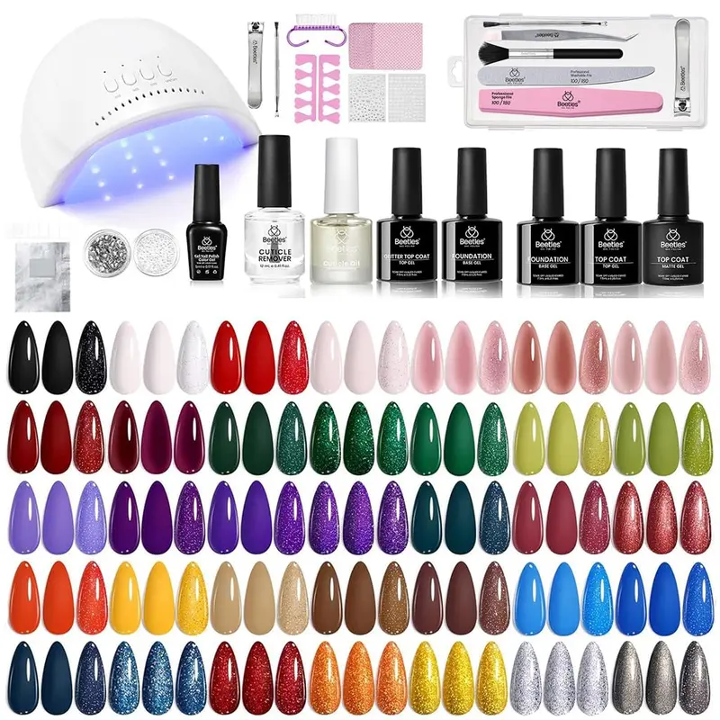 Kit Beetles Gel Nail Polish avec Lampe UV/LED – 68 pièces, 45 teintes pour manucure à domicile