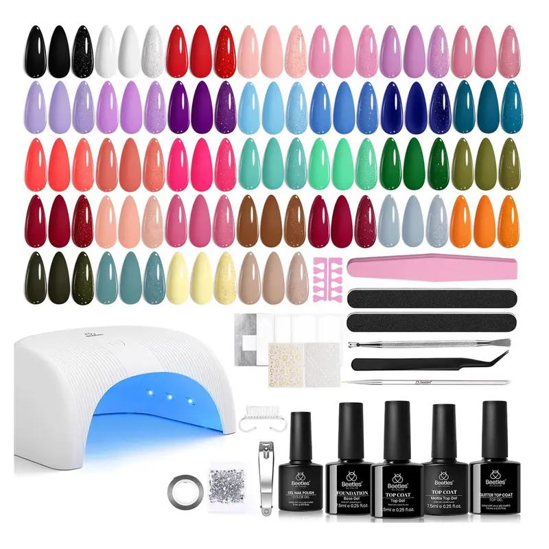 Kit Beetles Gel Polish avec Lampe UV – 32 Couleurs, 55 Pièces pour Manucure à Domicile