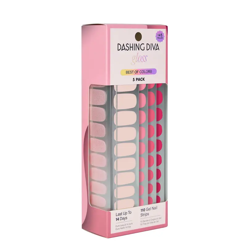 Kit Dashing Diva Gloss – Bandes Gel 5-en-1 (Meilleures teintes roses), Sans UV, Longue tenue