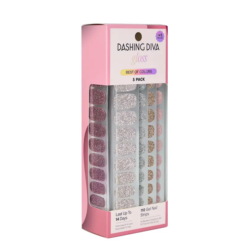 Kit Dashing Diva Gloss Strips 5-en-1 – Gel sans UV, Fini Brillant, 110 Bandes