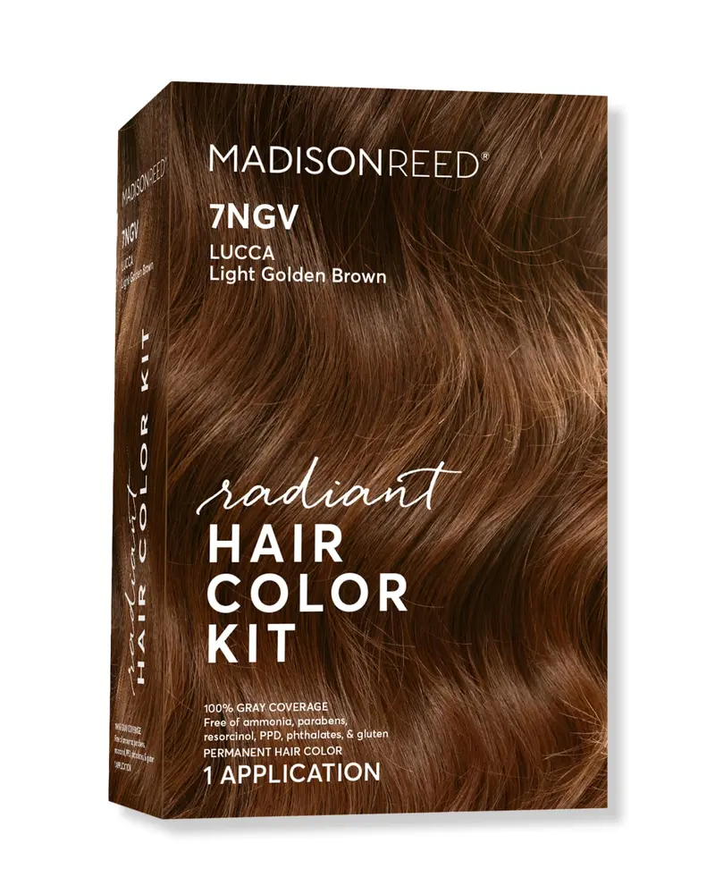 Kit de coloration Madison Reed Radiant – 7NGV Brun clair doré (Lucca Brown), coloration permanente pour gris, sans PPD ni ammoniaque, 1 boîte