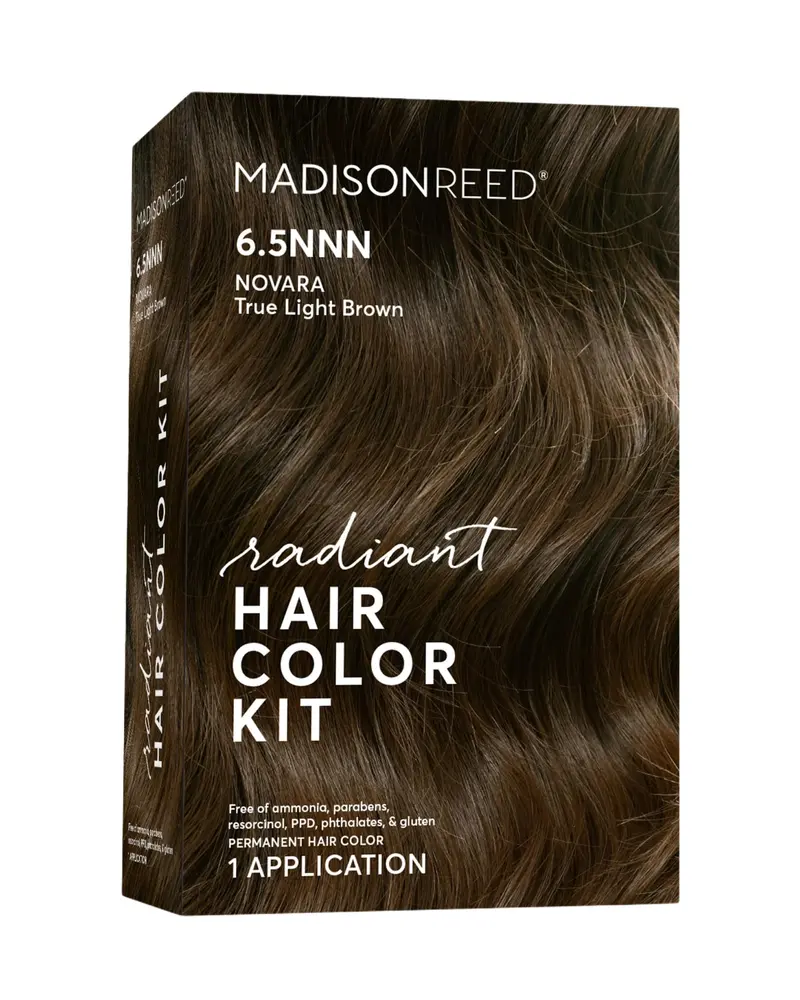 Kit de couleur Radiant par Madison Reed – 6.5NNN Brun Moyen avec sous-tons dorés (Novara Brun Clair), couverture grise à 100 %, sans ammoniac ni PPD, 1 kit