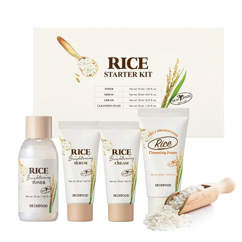 Kit de démarrage au riz SKINFOOD 1957 – Nettoyant, tonique, sérum et crème (format voyage)