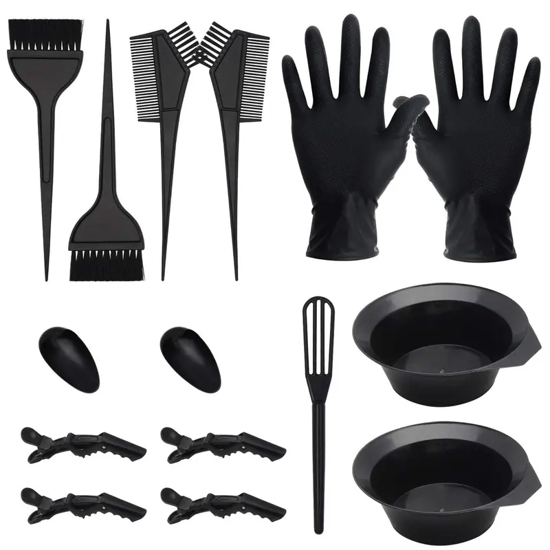 Kit de Teinture Cheveux 15 Pièces CREATESTAR – Outils Coloration DIY Noir