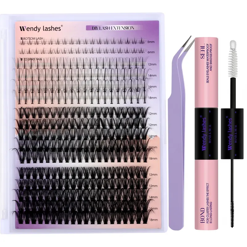 Kit DIY Extensions de Cils Wendy Lashes — Cils Bas, 12–18 mm, Bond et Seal, 40/50 Kit