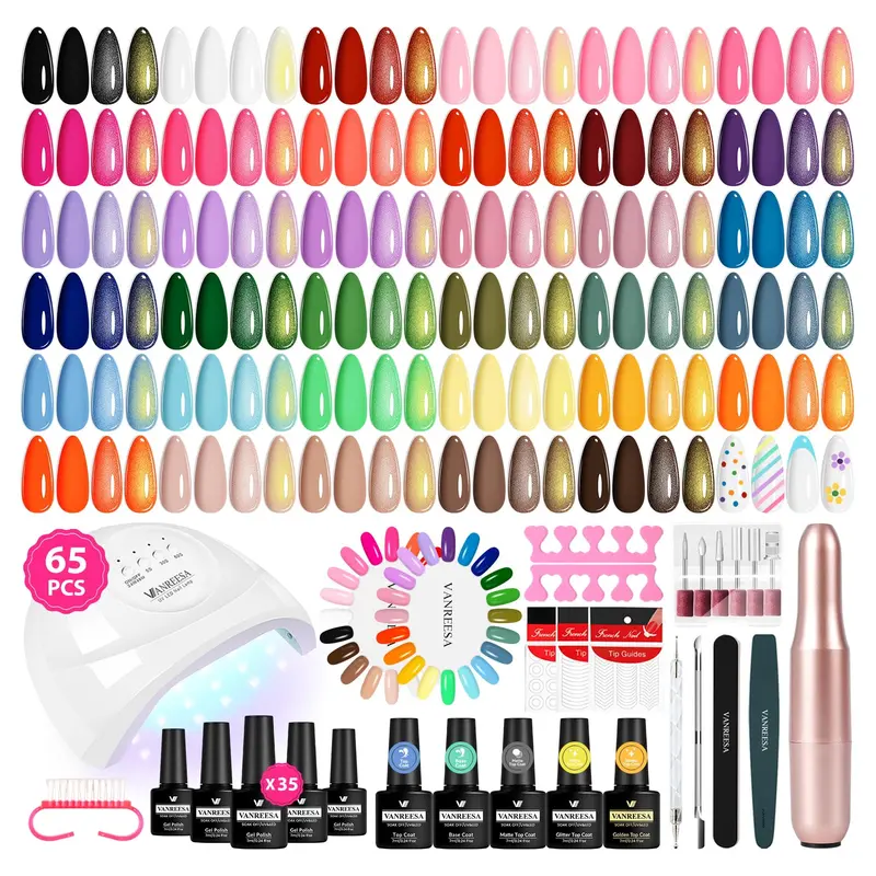 Kit Gel Ongles VANREESA 65 Pièces avec Lampe UV et Foret – 35 Couleurs pour Toutes Saisons