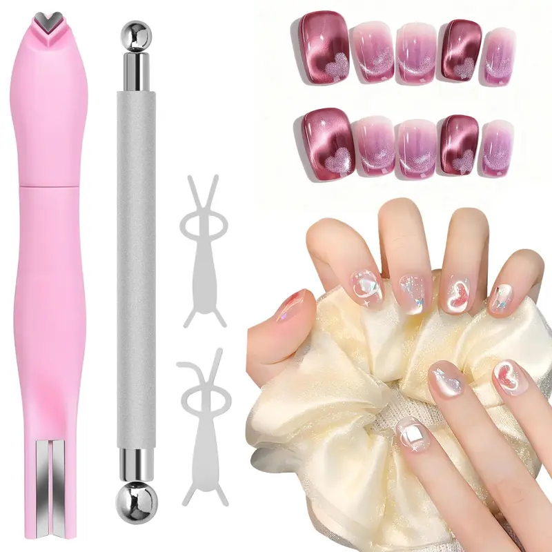 Kit Magnétiques Œil de Chat HingTai – 4 pièces, 3-en-1, Stylo Double Pointe et Guides Lapin pour Ongles Gel