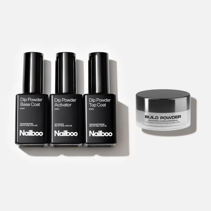 Kit Nailboo Dip Powder – Couche de base, Activateur, Couche de finition & Poudre de construction – Nouvelle Formule Premium (4 pièces) – Clear 1oz