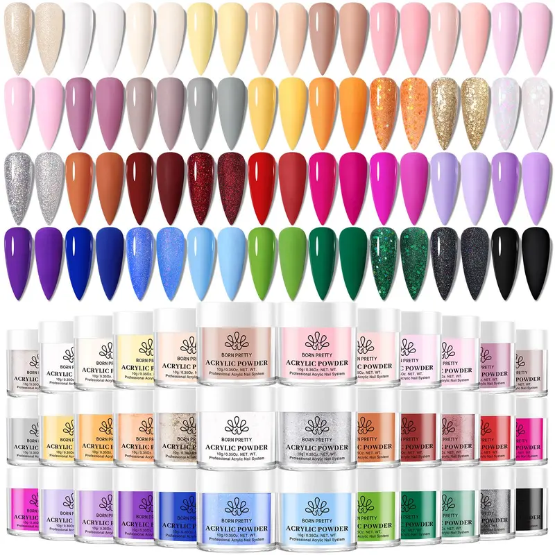 Kit Poudre Acrylique Born Pretty – 36 Couleurs (10 ml) – Sans Lampe UV – Nail Art et French Manucure