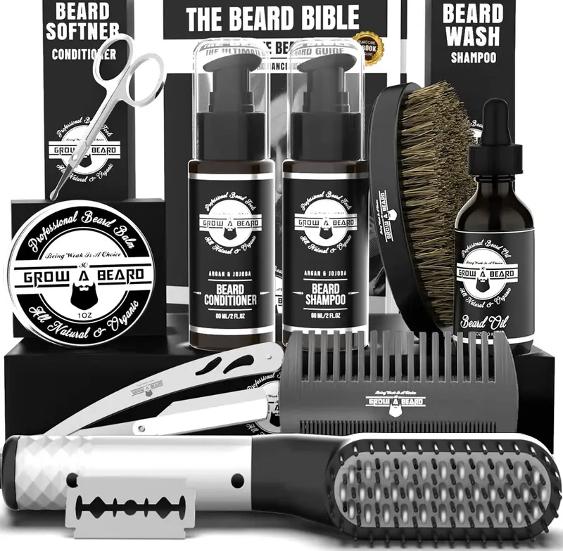 Kit Soin Barbe GROW ALPHA BEARD – Lisseur, Huile Naturelle, Baume et Rasoir
