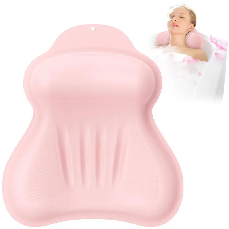 kixcvdm Coussin de bain en silicone rose — soutien tête/nuque/dos, ventouses anti-glisse, sechage rapide