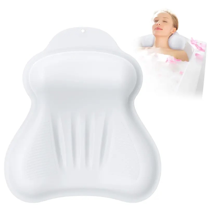 Kixcvdm Oreiller de bain en silicone – Soutien tête/nuque, ballon pneumatique 4D, ventouses anti-glisse