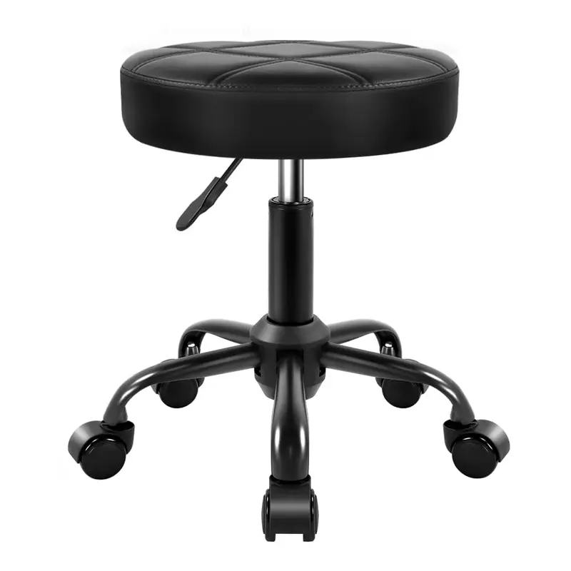 KKTONER Tabouret roulant en PU cuir – Hauteur réglable, 360° – Salon Spa Noir