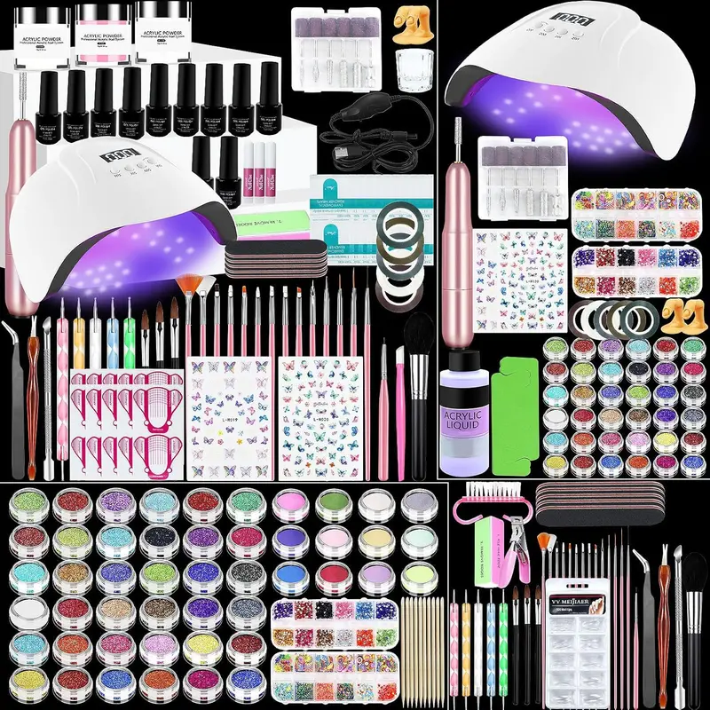 Klemon Kit Ongles Acryliques – Ensemble Professionnel Multicolore avec Lampe UV pour Débutants