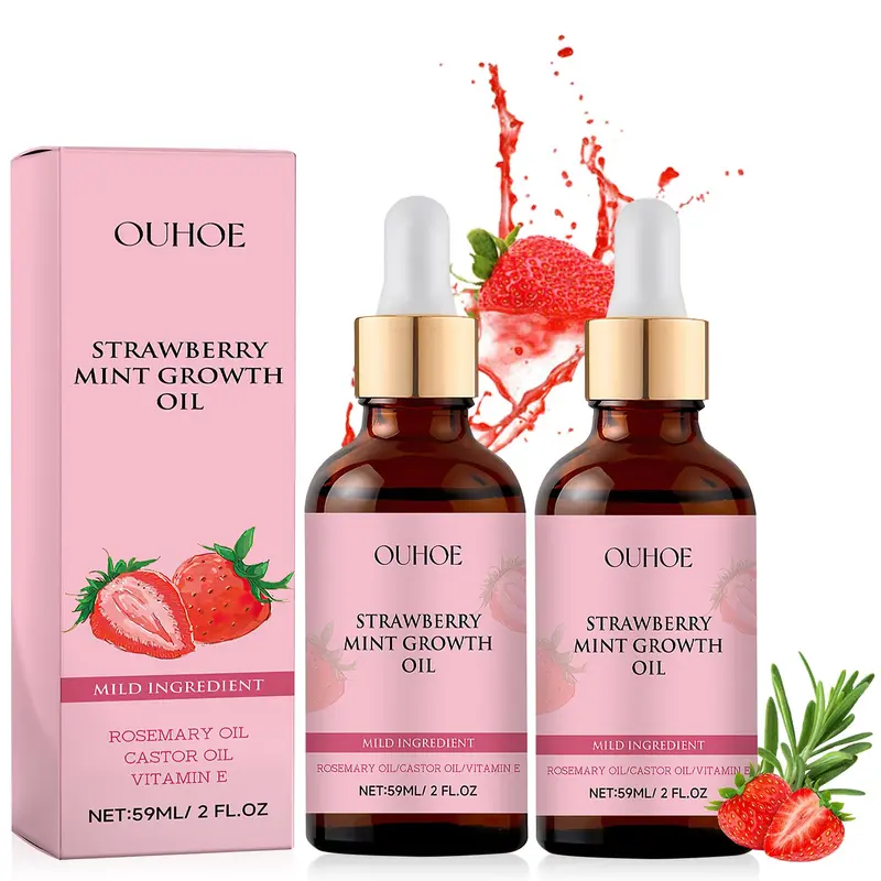 KLIFE – Lot de 2 Huiles Croissance Cheveux Fraise Menthe – Naturelles Pour Cheveux Fins et Secs