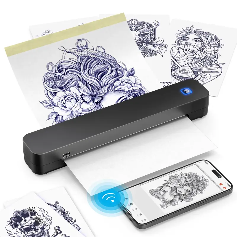 KNAON Imprimante Stencil Sans Fil pour Tatouage – Bluetooth, 10 Papiers de Transfert, Kit Portable