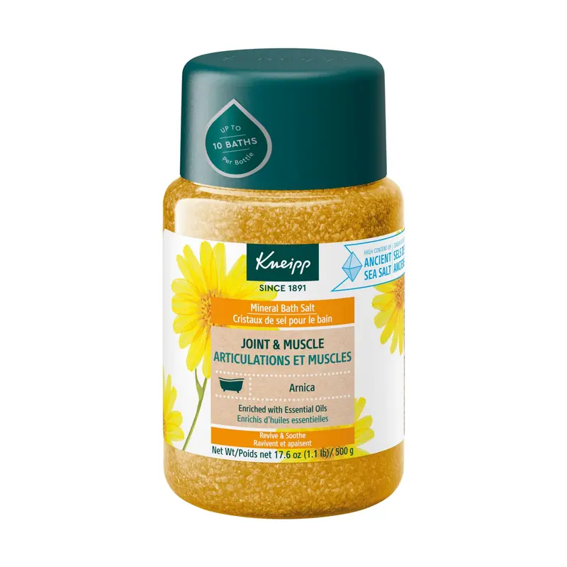 Kneipp Sel de Bain Minéral Arnica – Soulagement des articulations et des muscles, 17,6 oz (jusqu’à 10 bains)