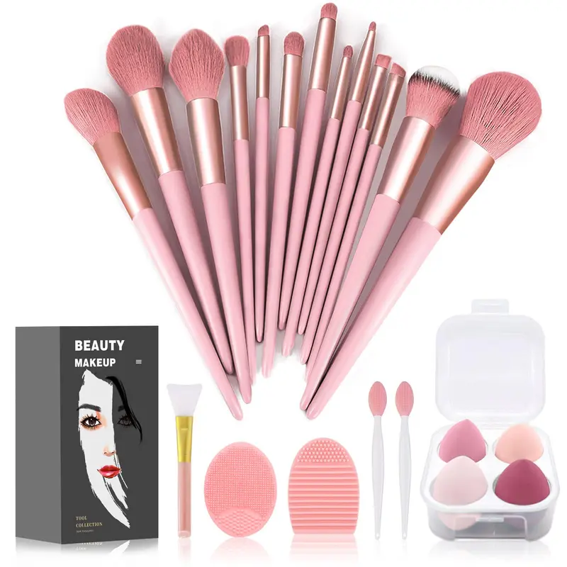 Koccido Kit Pinceaux Maquillage 22 Pièces – Rose | Pinceaux Visage et Yeux