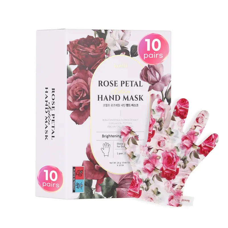 Koelf Masque Mains Satin Pétales de Rose – Hydratation Intense et Gants de Soin (10 paires)