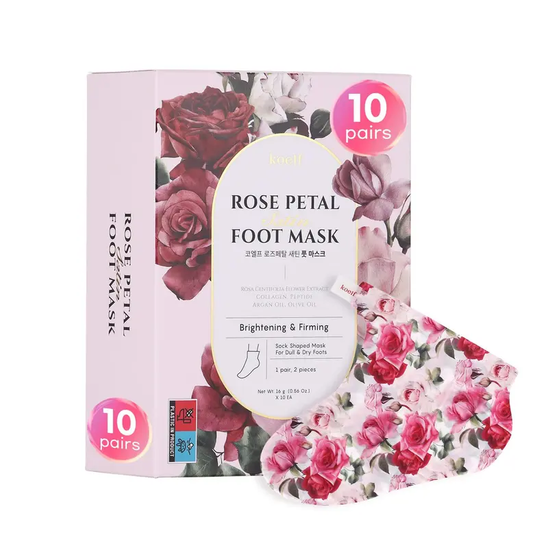 Koelf Rose Petal Satin Foot Mask (10 paires) – Chaussettes pieds nourrissantes intensives parfum rose