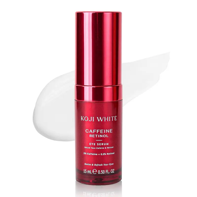 Koji White Sérum Yeux 3% Caféine – Rétinol 0,2%, Peptides, Vitamine C & Hyaluronique, Sans Parfum, Vegan, 0,50 fl oz