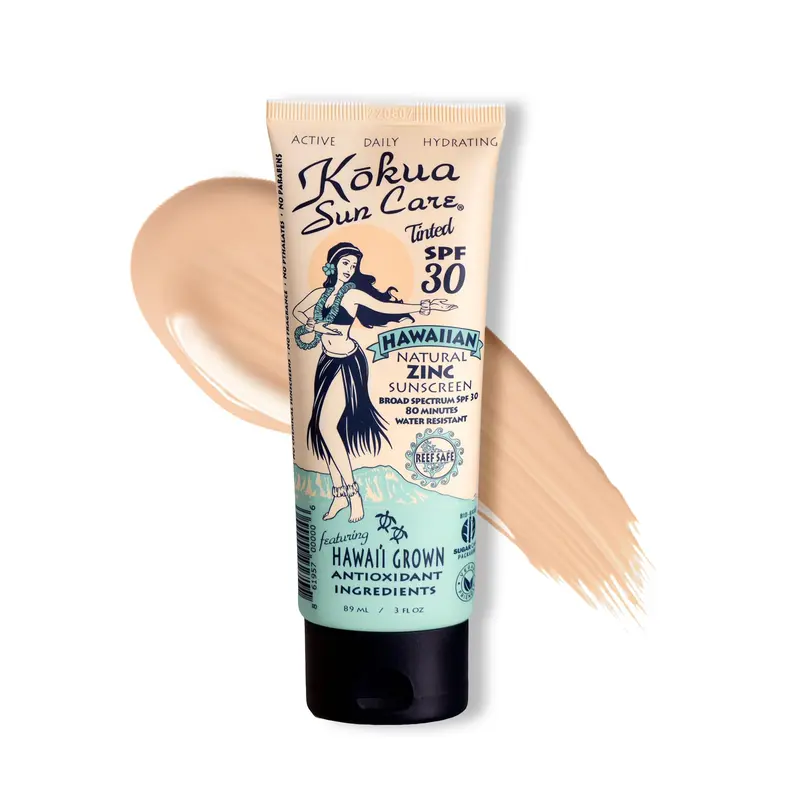 Kokua Sun Care SPF 30 Minéral Teinté – Zinc Non Nano, Sans Produits Chimiques, Sans Danger Pour les Récifs, Hydratation Hawaïenne